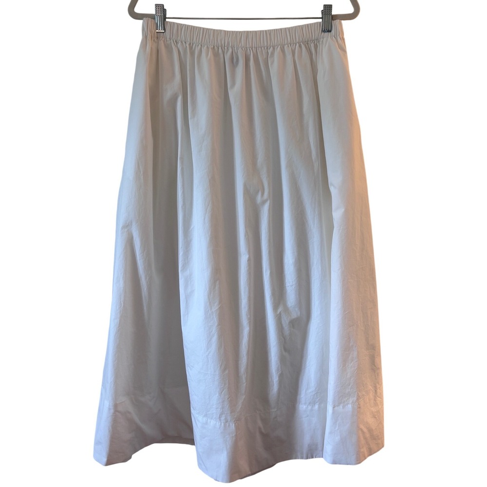 Quince Organic Cotton Poplin Midi Skirt White Elastic Waist RK001 Size M